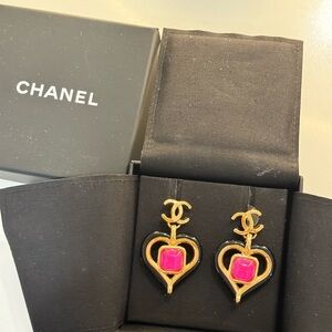 Chanel Gold and Pink Heart Earrings